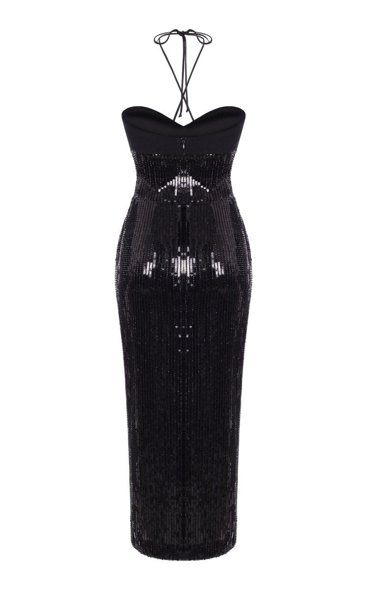 SEQUINED MIDI DRESS WITH CREPE TOP ...